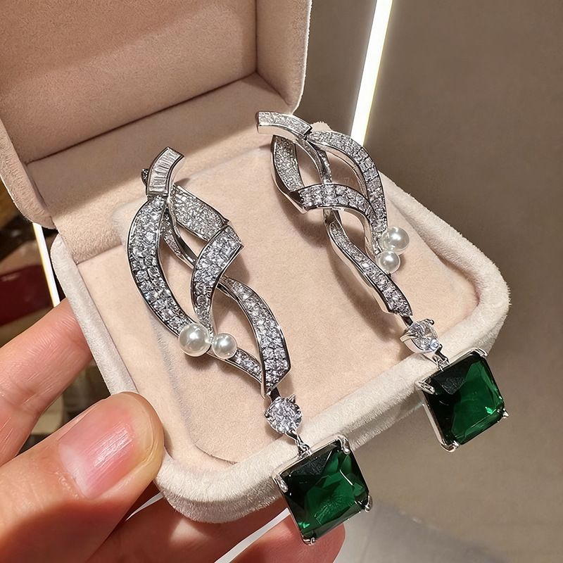 Women'S Fashion Magazines - Anting Berlian Persegi Zamrud Mewah Retro