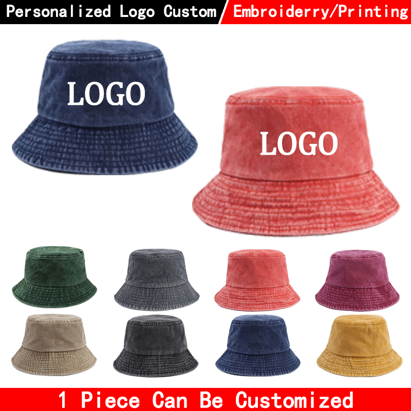 Bucket Hat Women - Topi ember denim dengan logo khusus,