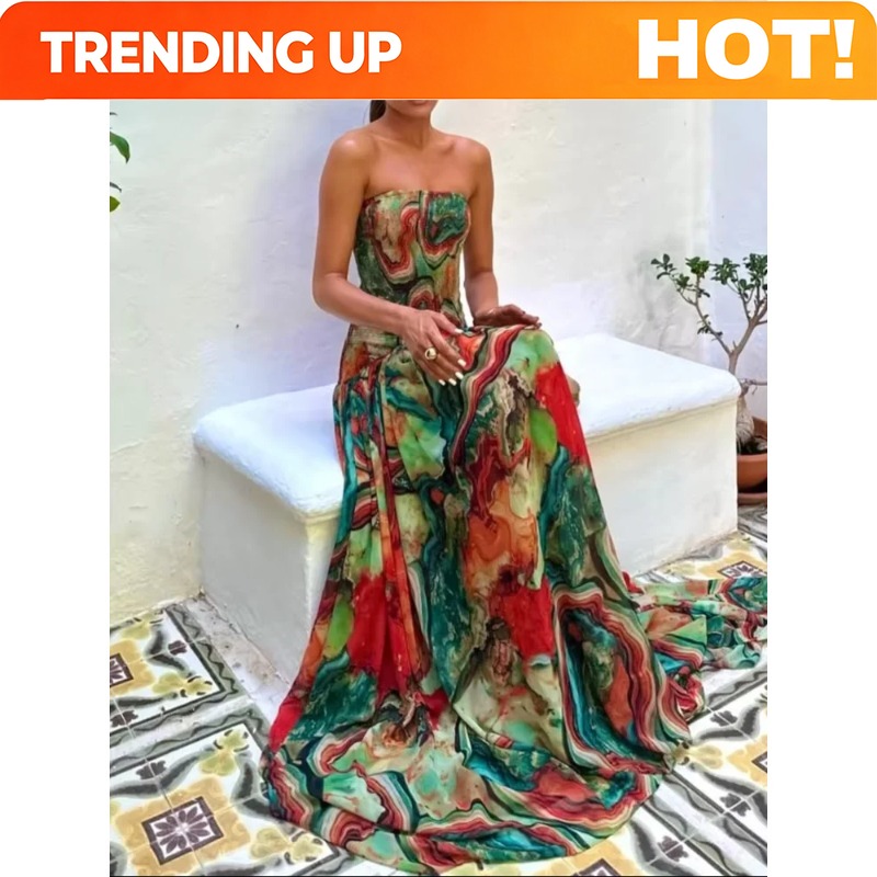 Women Fashion Gown - Gaun Tanpa Tali Berlipit Wanita, Gaun