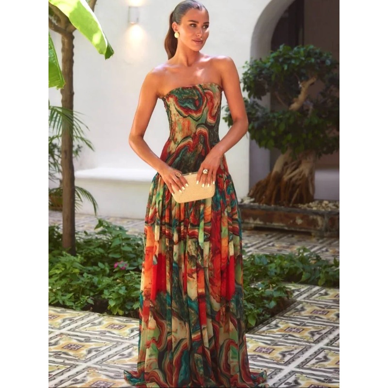 Gaun Tanpa Tali Berlipit Wanit - Women Fashion Gown ulasan dan harga