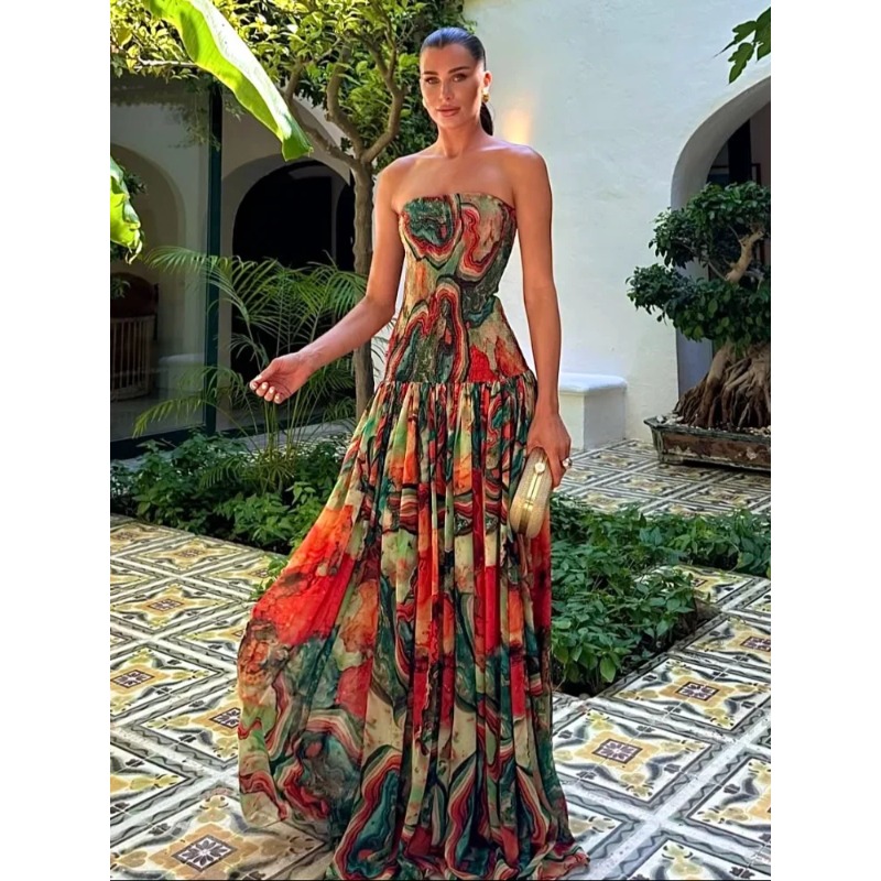 Gaun Tanpa Tali Berlipit Wanit - Women Fashion Gown ulasan dan harga
