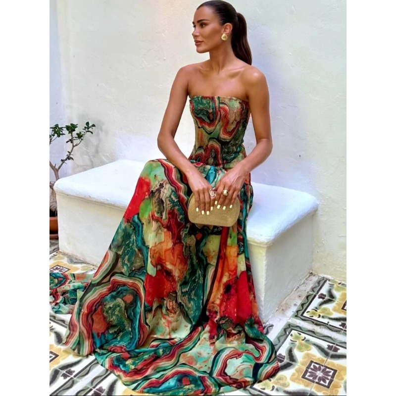 Gaun Tanpa Tali Berlipit Wanit - Women Fashion Gown ulasan dan harga